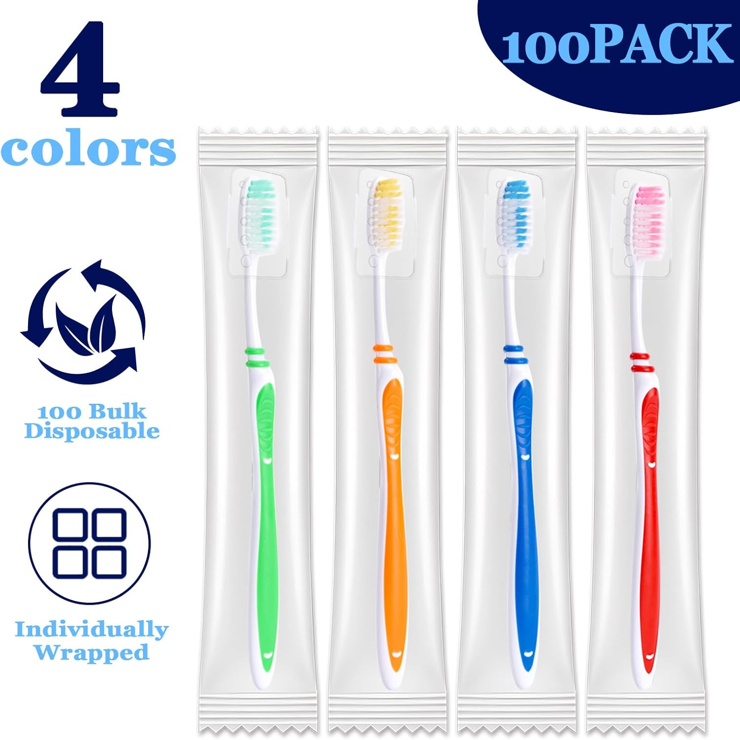 100 Pack Bulk Toothbrush Package with Covers Premium Quality Individually Wrapped Tooth Brushes, Soft Bristle Toothbrushes for Adults & kids, Hygienic Cap — image 4
