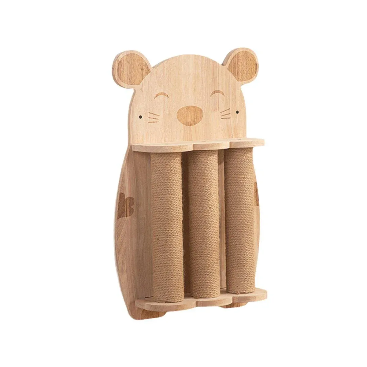 2Style Wood Wall-Mounted Natural Sisal Rope Cat Scratching Claw Grinding Pet Toy - Mouse-Solid Wood