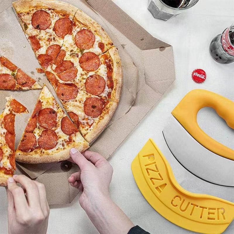 Stainless Steel Pizza Cutter with Protective Cover, Multi-purpose Dough Slicer—Yellow — image 4