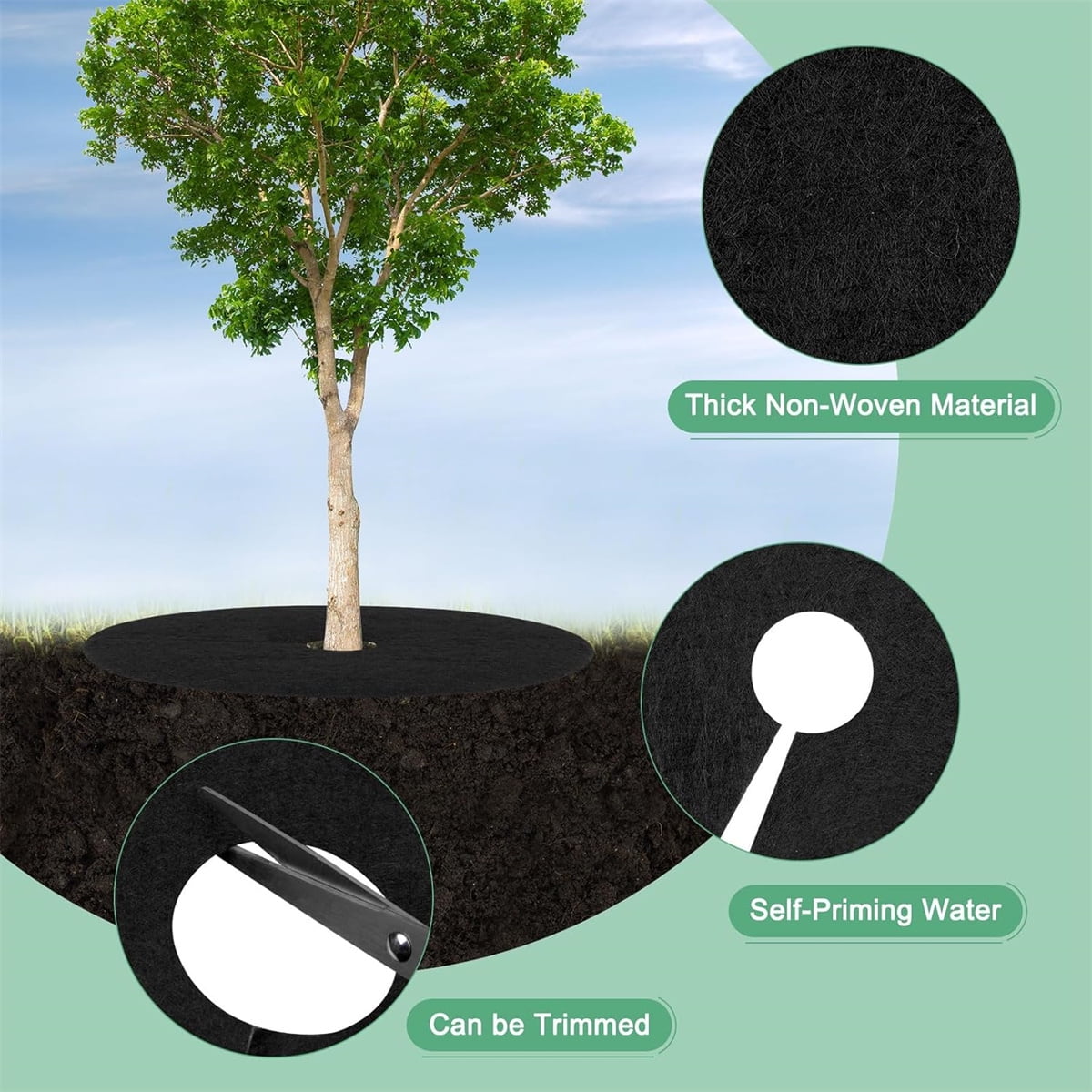 4 Pack Non-Woven Tree Mulch Ring, Round Mulch Ring Tree Protector Mat with 16 Pcs Garden Stakes, Reusable Heavy Duty Weed Barrier Fabric for Weed Control, Root — image 3