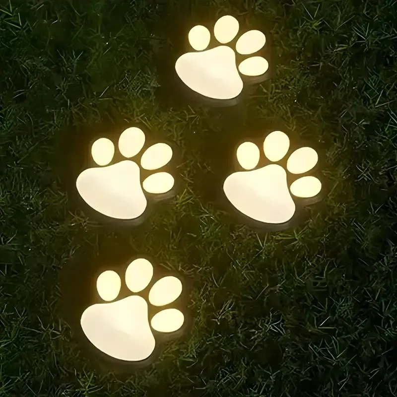 4PCS Dog Paw Solar Ground Light: Realistic paw print design, solar powered, auto on at night. Add warmth and charm to your garden pathway./white light — image 6