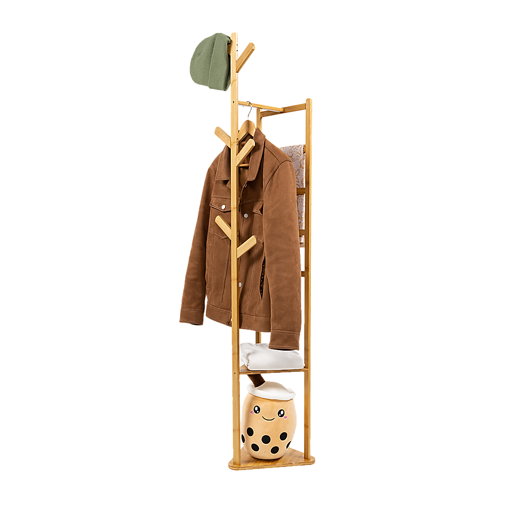 Clothes Coat Rack Garment Stand Shelf Wooden Tree Hanger Bag Hat Hook Holder — image 4