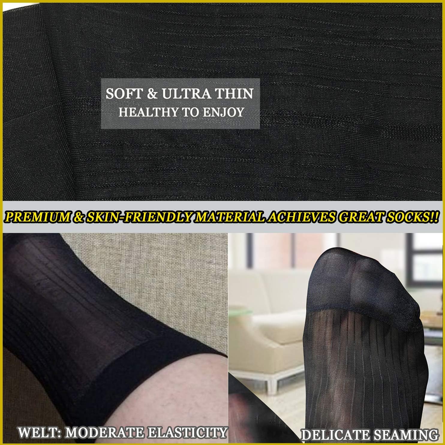 10 Pairs Mens Summer Ultra Thin Socks Silk Sheer Sox Breathable Business Dress Sock Large Size — image 3