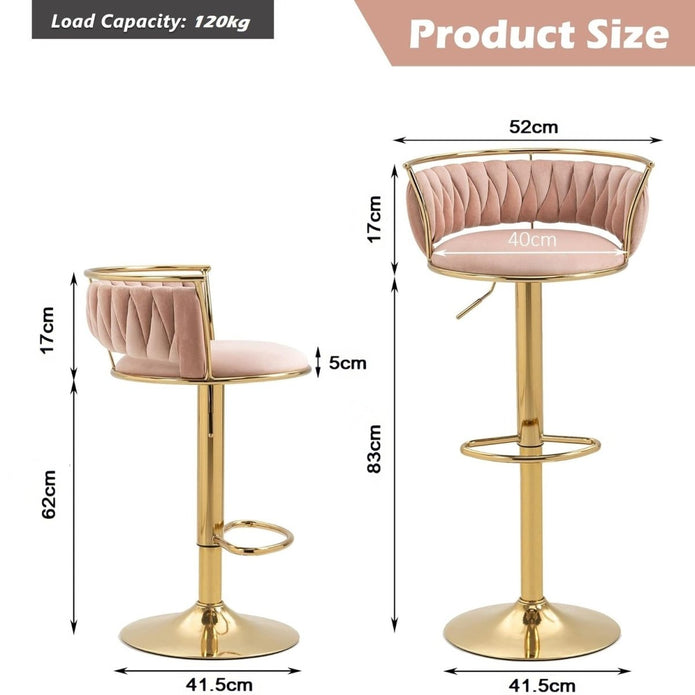 SERENITà Golden Swivel Upholstered Velvet Adjustable Height Counter Stool with Metal Frame Pink (Set of 2) — image 6