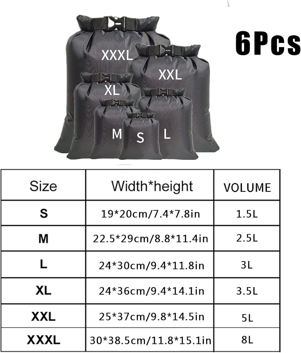 6 Pieces Waterproof Dry Bags, Large Capacity Snorkel and Swim Storage Bags for Rafting, Camping, Cycling and Travel, Black โ image 2