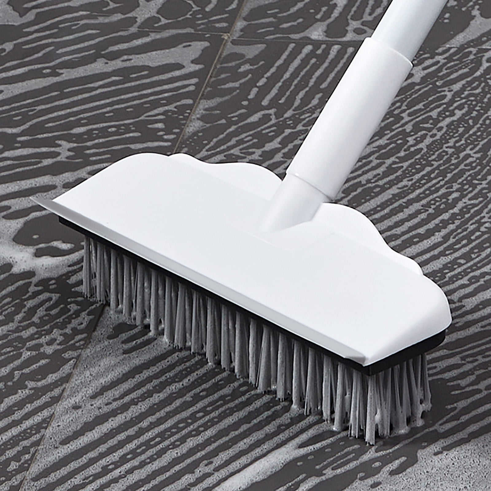 2-in-1 Floor Scrub Brush with Long Handle, Stiff Bristle Brush and Squeegee for Bathroom, Tile, Shower, Deck and Garage, White โ image 2