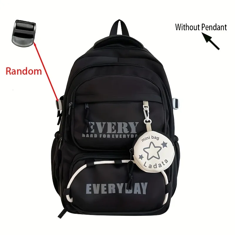 Color-Block Multi-Functional Backpack | Letter Print, Large Capacity & Splash-Resistant, Main Compartment Fits Laptop, Bonus Mini Coin Pouch, Versatile for