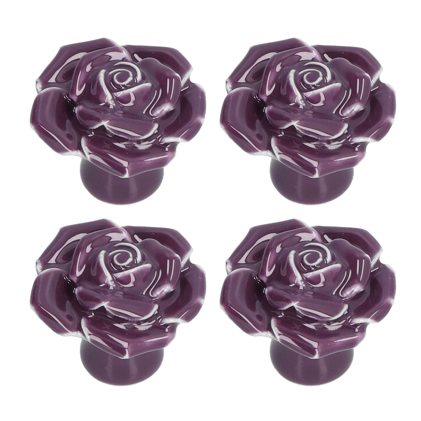 4 Set Rose Shaped Handle Modern Ceramic Cabinet Knob for Home Living Room BedroomPurple โ image 6
