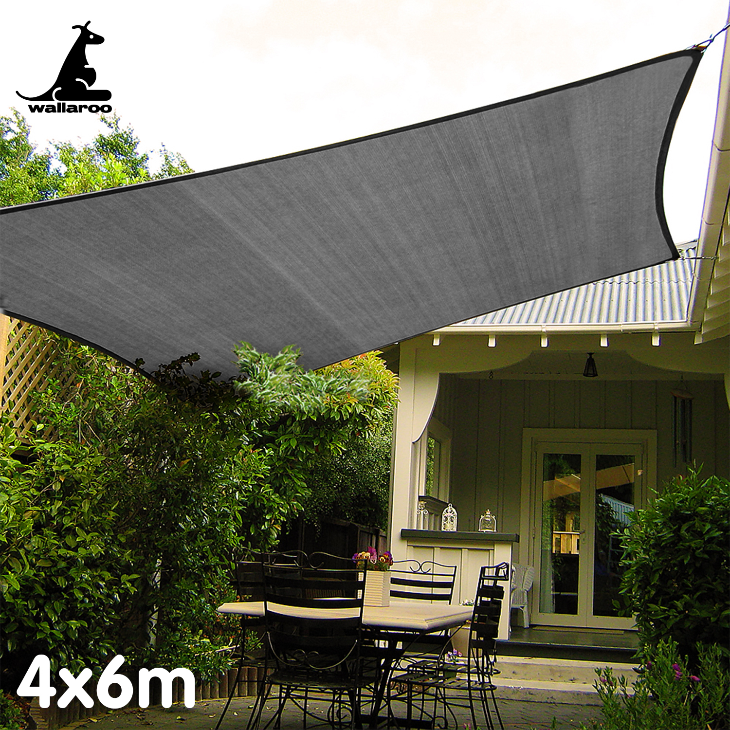 Wallaroo Outdoor Sun Shade Sail Canopy Grey Rectangle 4 x 6M โ image 6