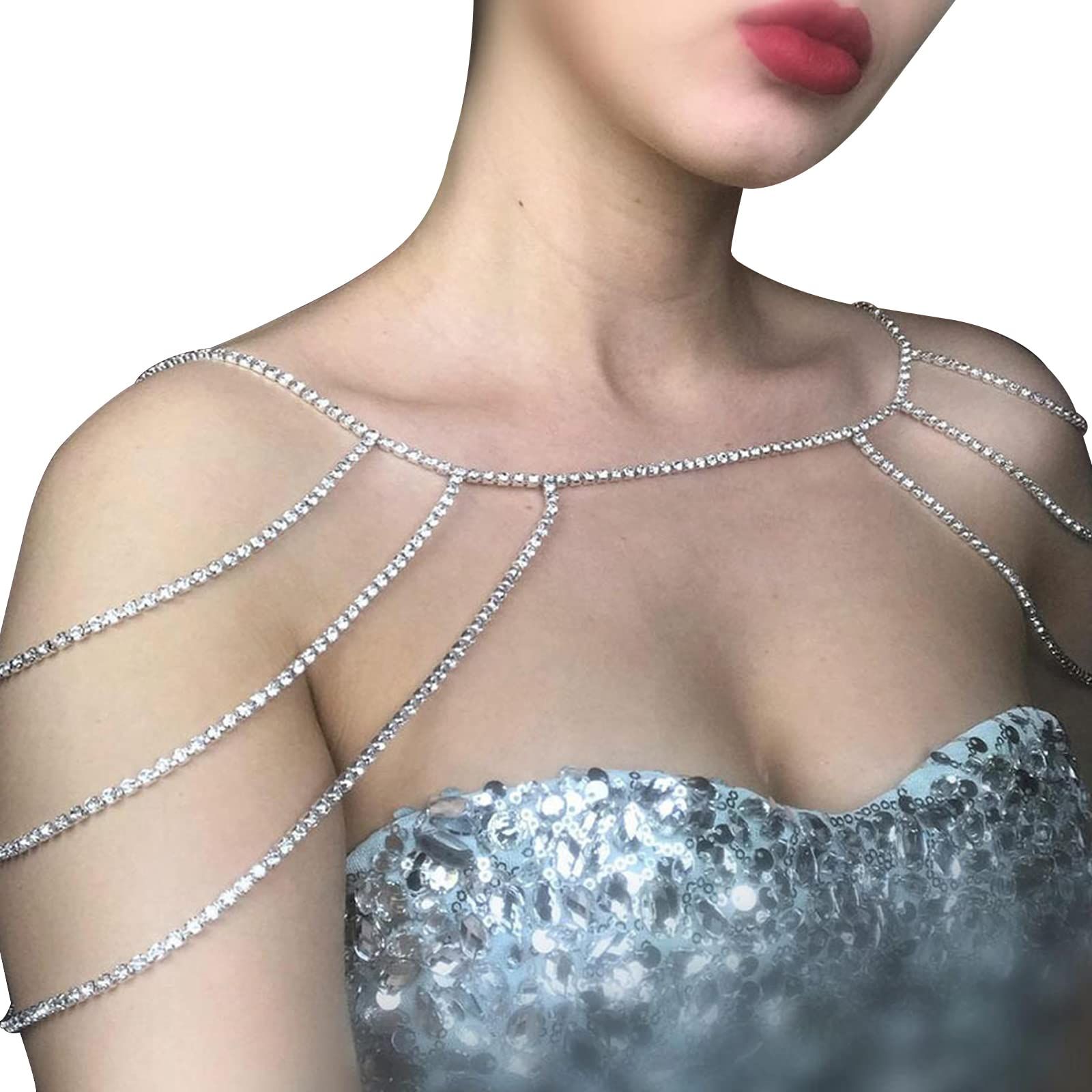 Multi layer wedding rhinestone shoulder chain jewelry crystal bridal necklace sexy rhinestone body chain tassel arm chain โ image 2