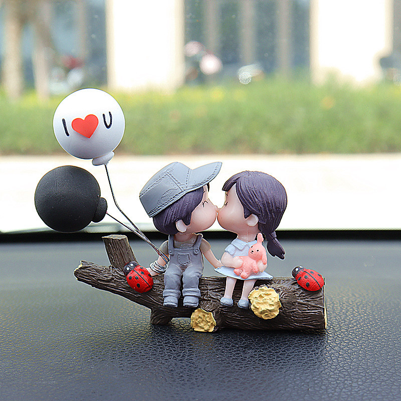 Tree Branch Grey Couple Balloons Cute Couple Car Ornament for Dashboard β Romantic Interior Decoration for Vehicles