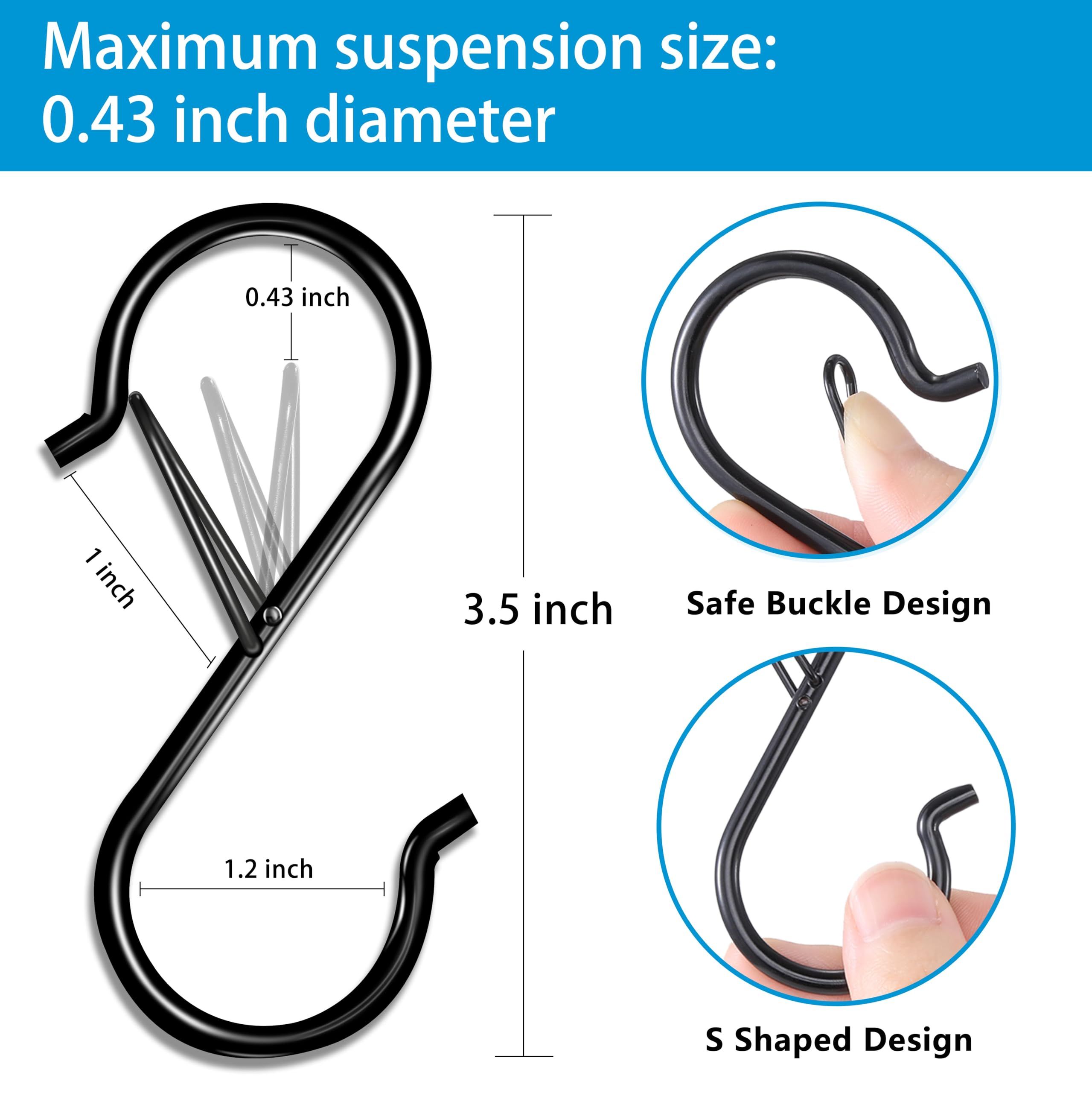 17 Pcs S Hooks for Hanging Safety Buckle, 3.5 Inch Stainless Steel S Shaped Locking Hooks for Colleague Dorm, Towels Bags, Black โ image 5