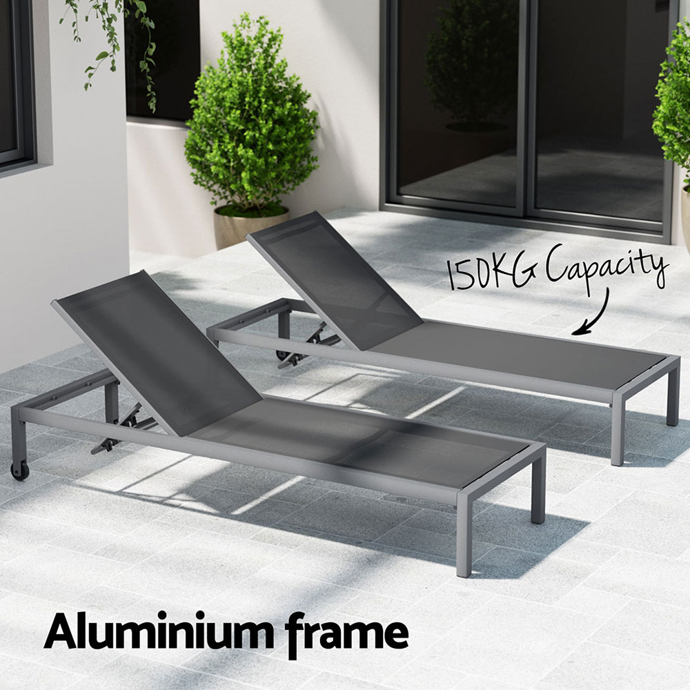 Gardeon Sun Lounge Outdoor Lounger Aluminium Folding Beach Chair Wheels Patio โ image 5