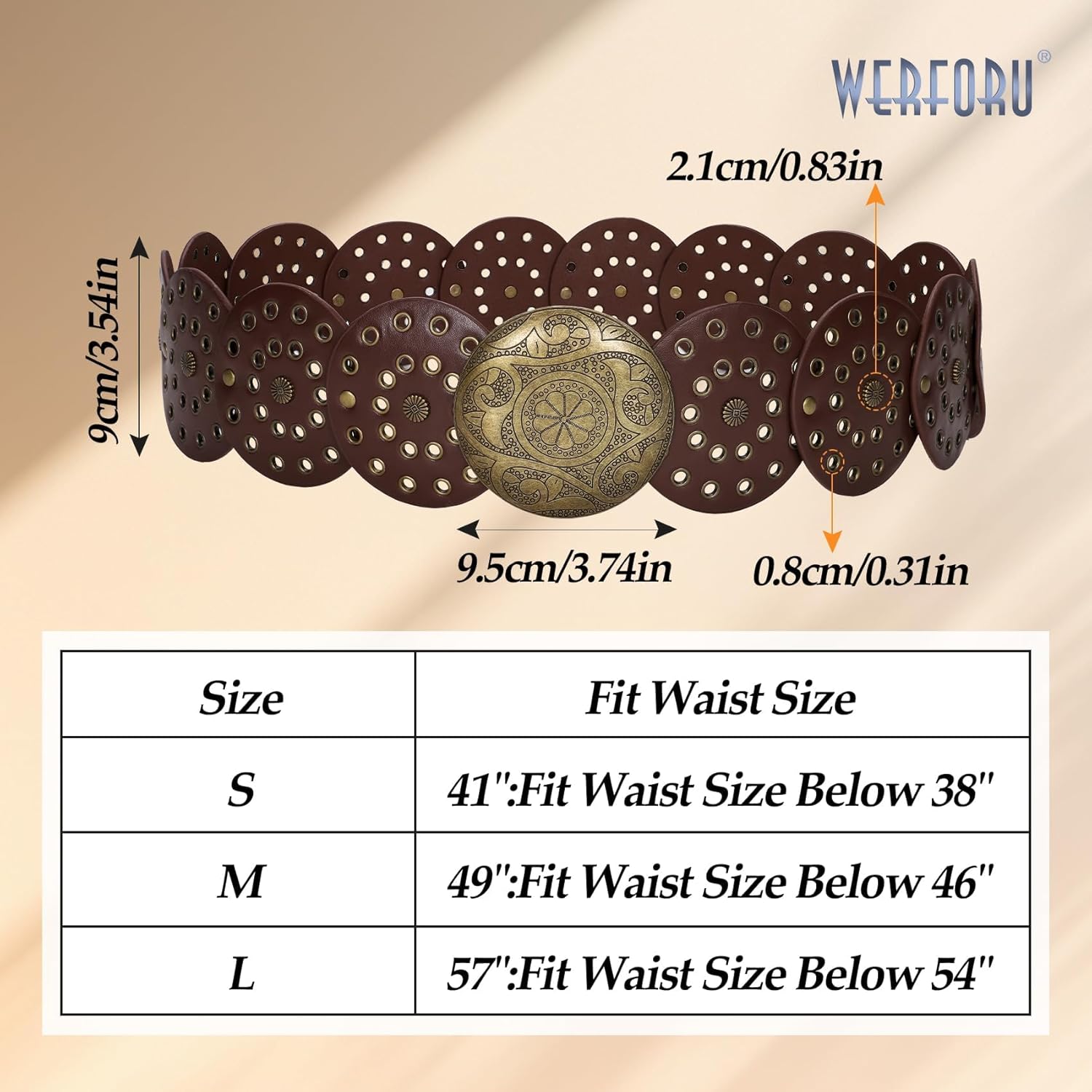 Women Vintage Leather Belt Western Disc Waist Belts Ladies Western Belt Boho Belt for Dress Jean — image 6