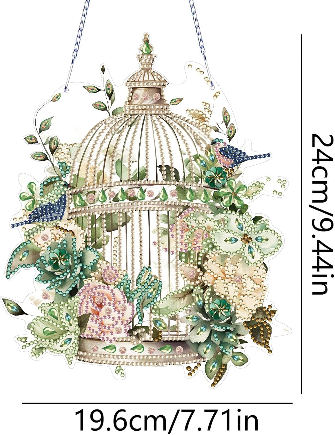 Diamond Art Painting Hanging Pendant Kit,DIY Flower Birdcage Crystal Art Hanging Sign,Diamond Window Hanging Wreath Ornament for Home Decor and Gift (366) — image 6