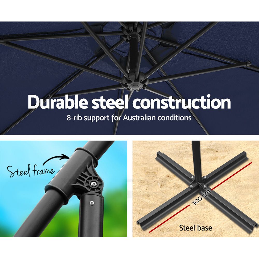 Instahut 3m Outdoor Umbrella Cantilever Beach Garden Patio Navy — image 6