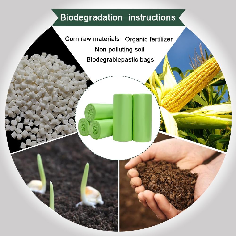Small biodegradable garbage bags (100 pieces) - 10 litre food waste bags - compostable garbage bags - recyclable garbage bags for kitchen and office - green — image 5