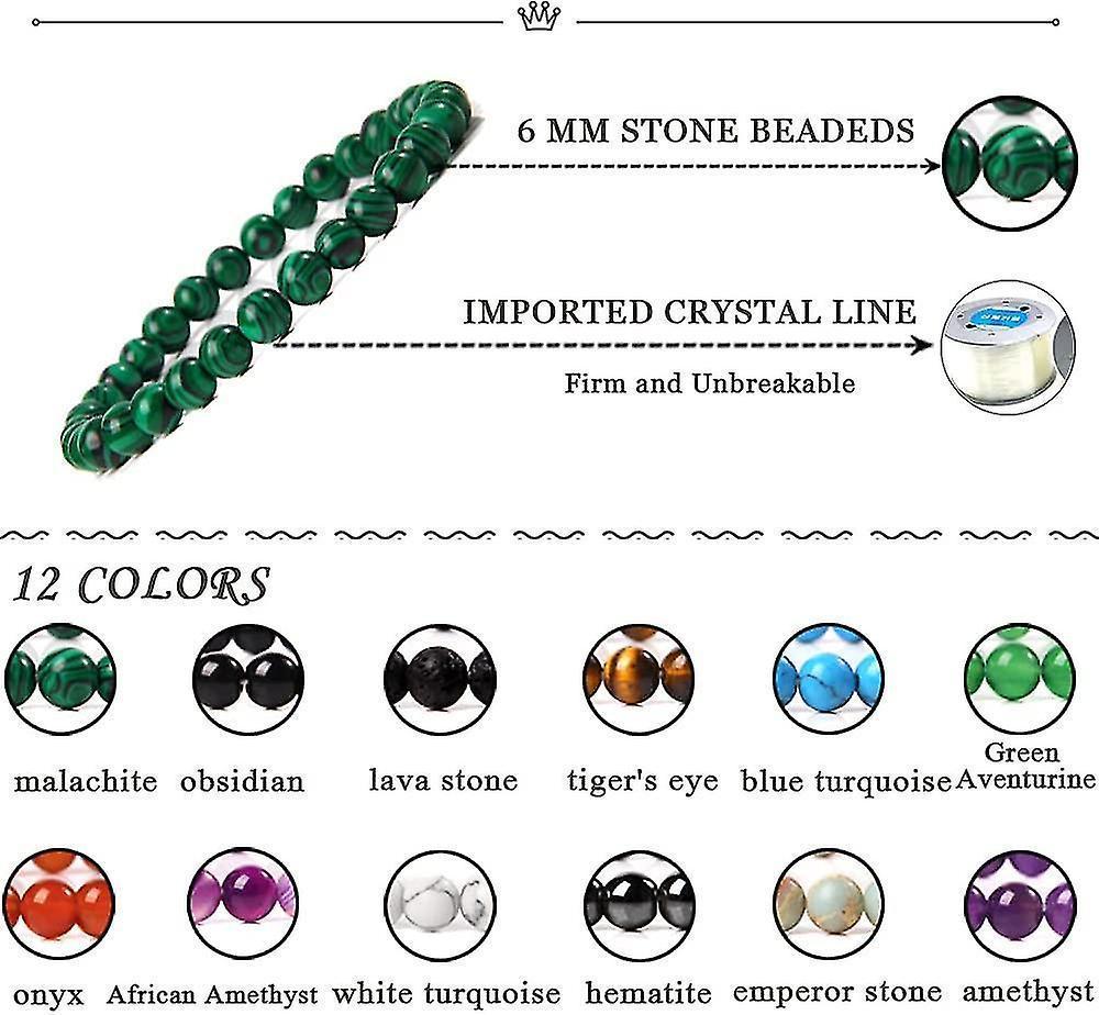 12pcs 6mm Gemstone Beaded Bracelets For Women Tiny Crushed Stone Crystal Bracelet Beaded — image 2