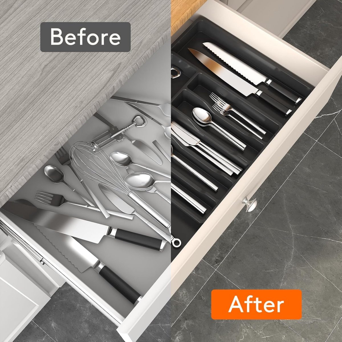 Extendable Cutlery Tray with 8 Compartments - 38 Cm Deep - Cutlery Cassette - Cutlery Drawer Organizer - Kitchen Cutlery Holder - BPA-Free - Organizer — image 2