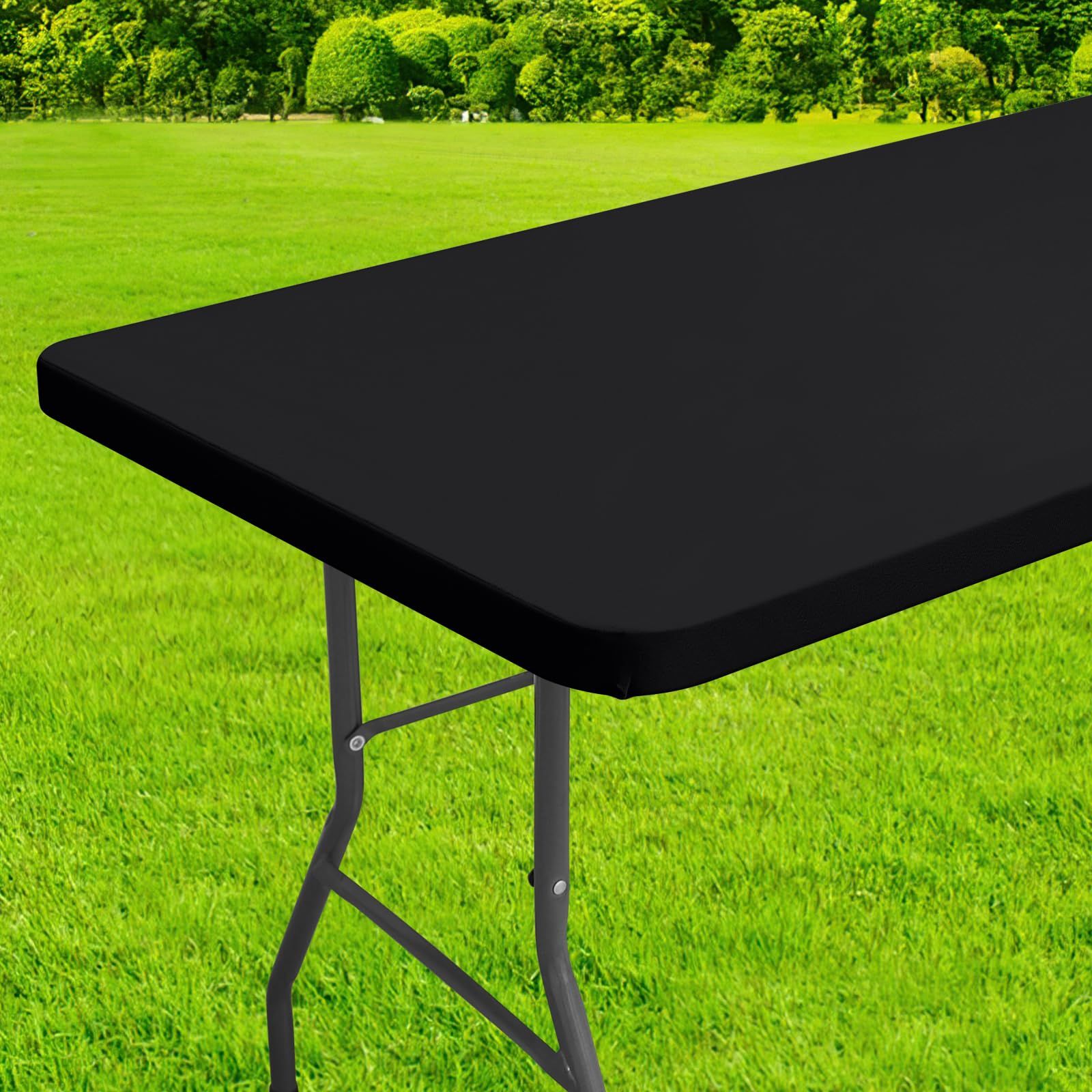 homing Rectangle Table Cloth Cover, Waterproof Polyester Elastic Fitted Tablecloth, Fits for 6 Foot Folding Tables(Black, 30"x72")