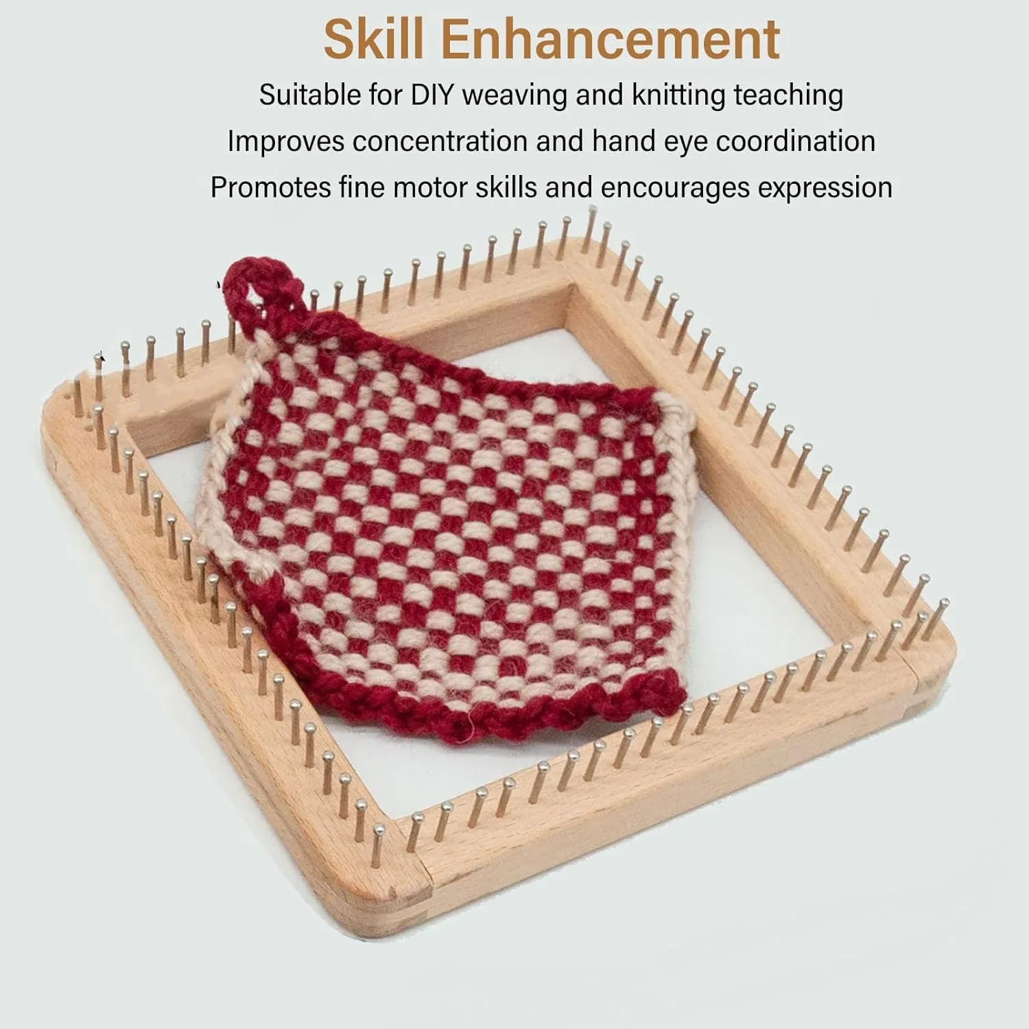 Square Wooden Knitting Loom Board, Beech Wood with Stainless Hooks for Blankets Scarves, 30 x 30cm โ image 3