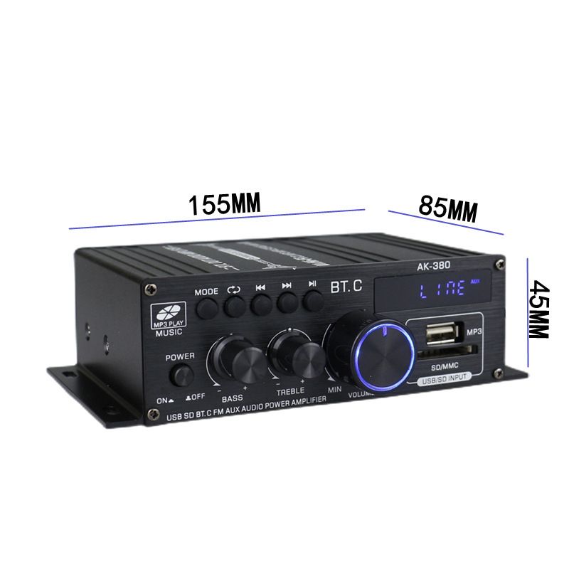 Audio Power Amplifier Stereo Speaker BluetoothAmp Receiver with Power Supply,Remote Control,FM Antenna for Car Home Bar Party — image 3