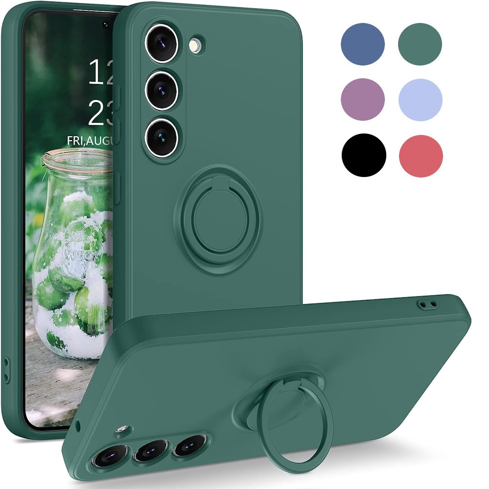Samsung S23 - Choose Color Silicone Case Magnetic Ring Holder Green