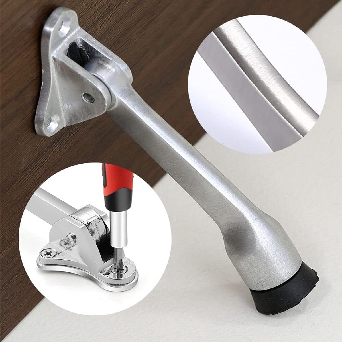 Set of 2 One Touch Adjustable Metal Doorstops - Zinc Alloy Doorstop with Rubber Buffer, 13 cm, for Indoor and Outdoor Use — image 4