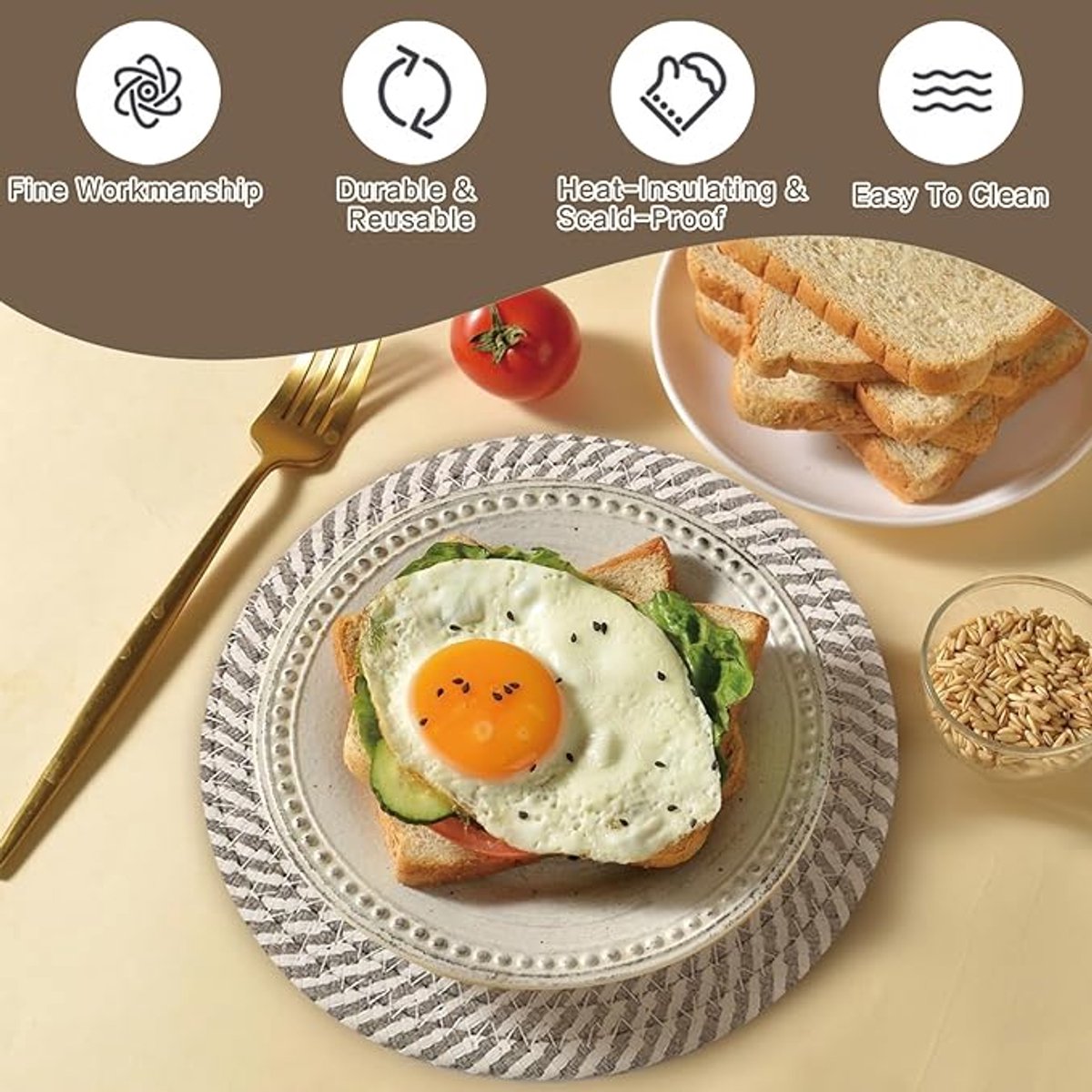 Placemats - Set of 4 - 20cm Placemats - Round Placemats - Heat Resistant Coasters - Washable - Suitable for kitchen tables and family dining rooms — image 4