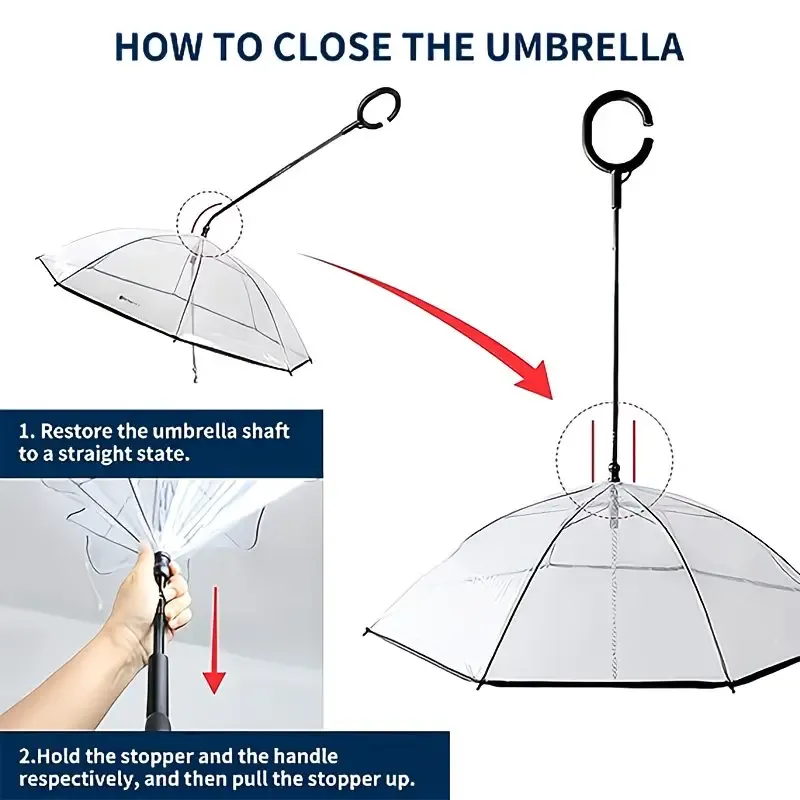 Bendable transparent pet umbrella with leash chain, rain or shine, one umbrella for outdoor pet walks — image 3
