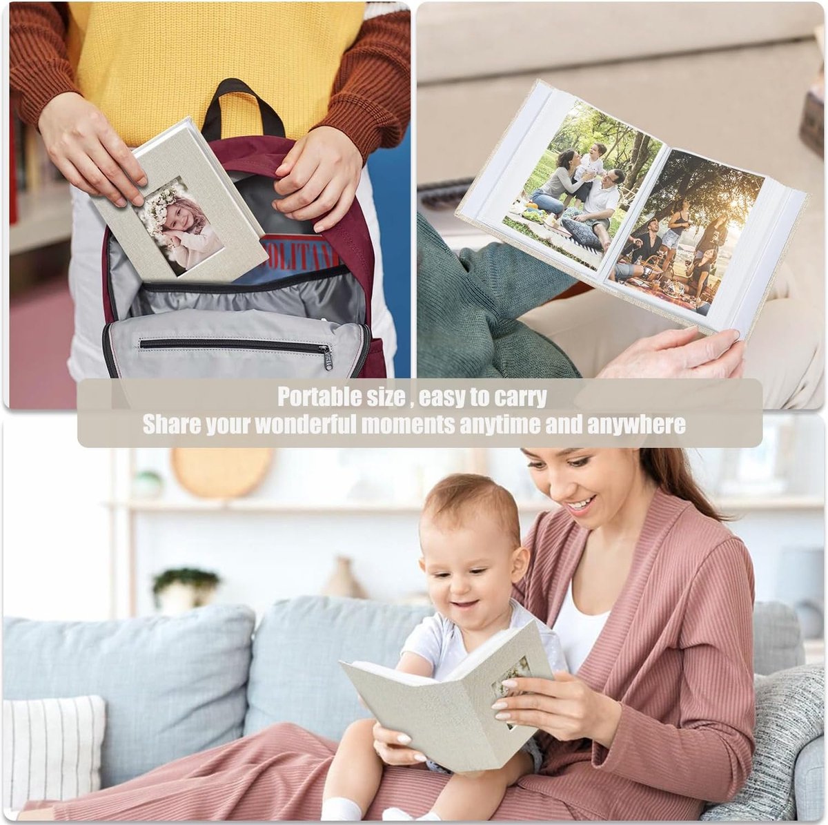 Photo album 4 × 6 – 100 compartments, linen cover, light grey — image 5