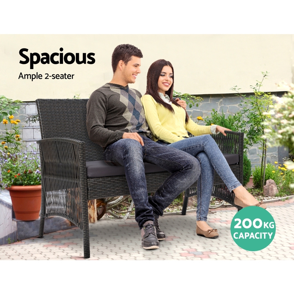 Gardeon 4PCS Outdoor Sofa Set Wicker Harp Chair Table Garden Furniture Grey โ image 4
