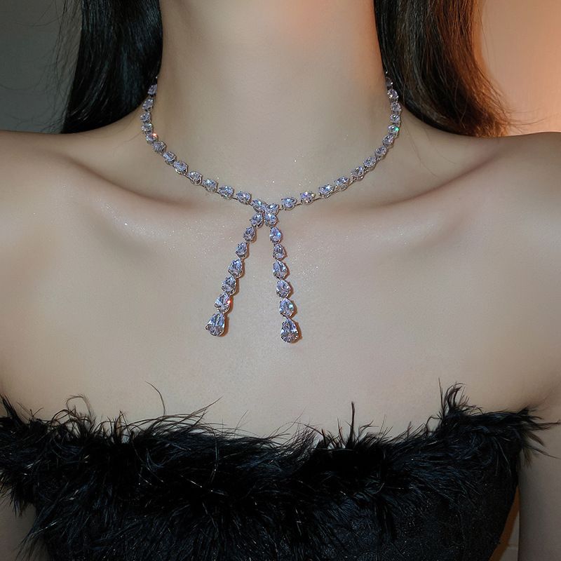 Rhinestone Choker Necklaces Crystal Rhinestone Necklace Y Teardrop Necklace Sparkly Long Necklace Jewelry for Women and Girls โ image 4