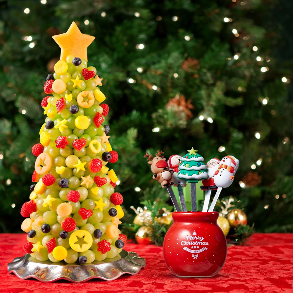Christmas Silicone Fruit Fork Salad Fork Stainless Steel Children s Food Fork with Ceramic Cup Holder Reusable Fruit Fork Christmas Gift โ image 6
