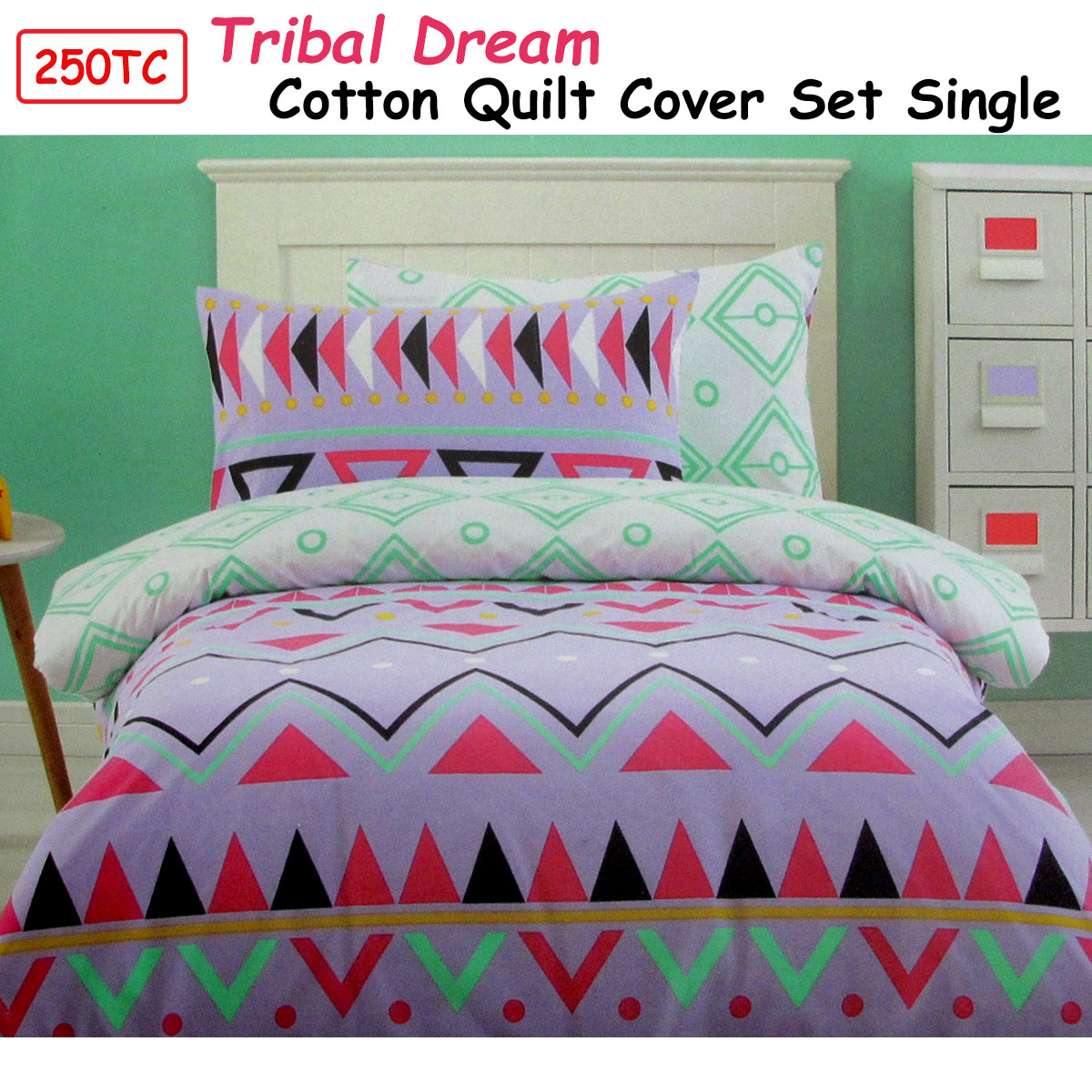 250TC Tribal Dream 100% Cotton Quilt Cover Set Single — image 2