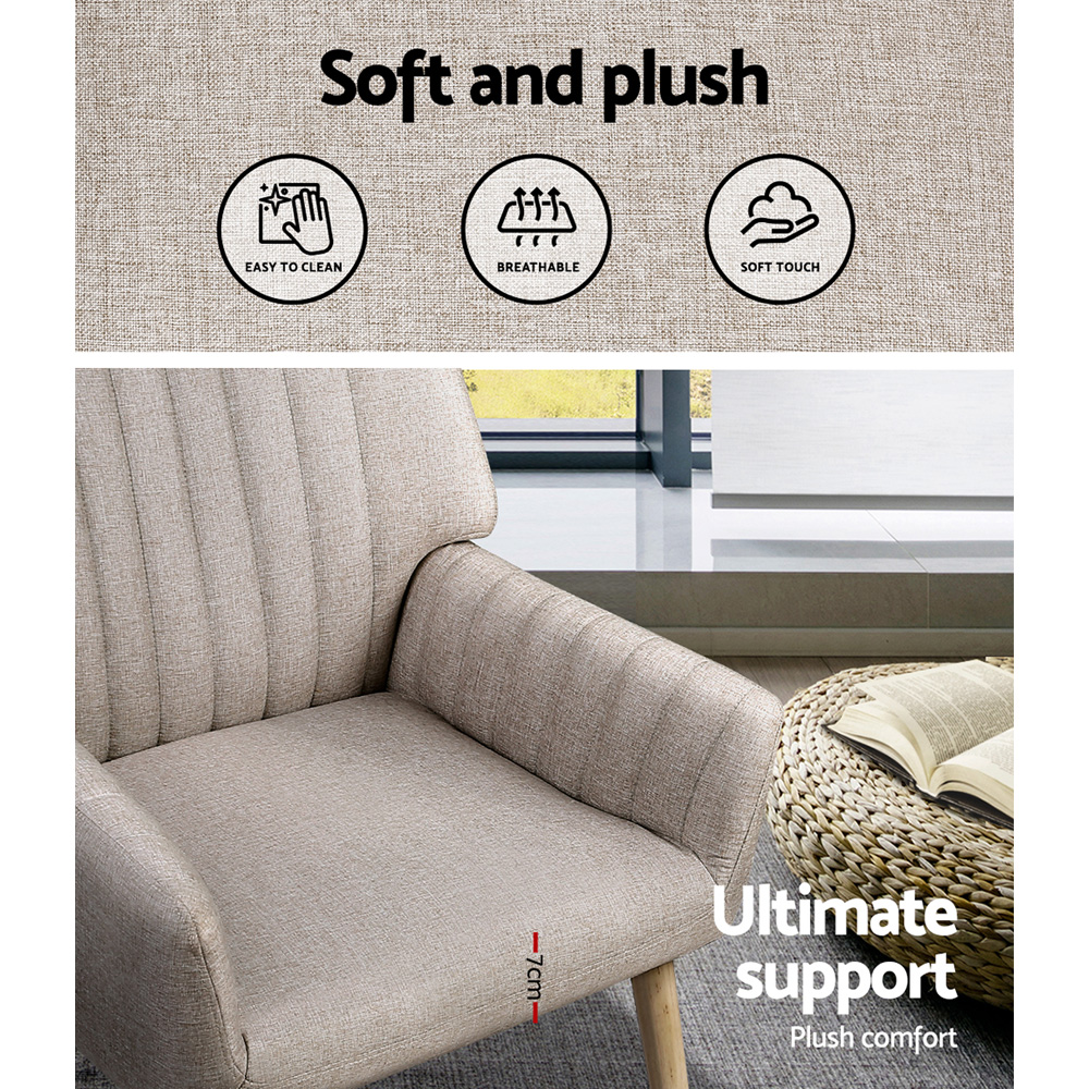 Artiss 2X Armchair Faux Fabric Beige โ image 6