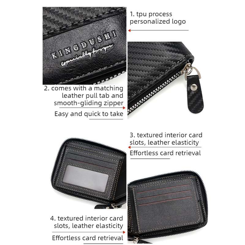 Full-Zip Carbon Fiber PU Wallet for Men, Multi-Card Slot Snap Coin Purse with ID Photo Window - Silver โ image 4