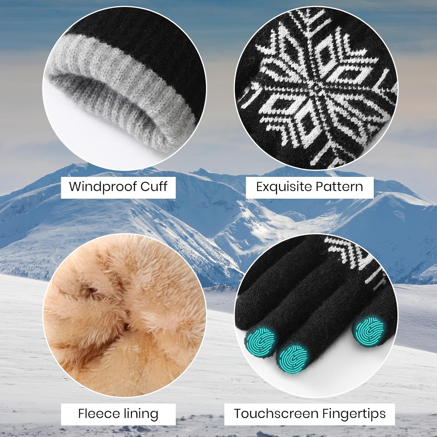 Winter Gloves for Women & Men Wool Winter Gloves Warm Thicken Fleece Touch Screen Glove for Cold Weather — image 4