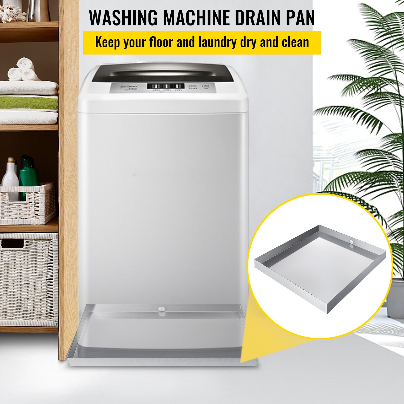 32 × 30 × 2.5 Inch Washing Machine Pan 18 GA Thickness 304 Stainless Steel Heavy Duty Compact Washer Drip Tray with Drain Hole & Hose Adapter — image 2