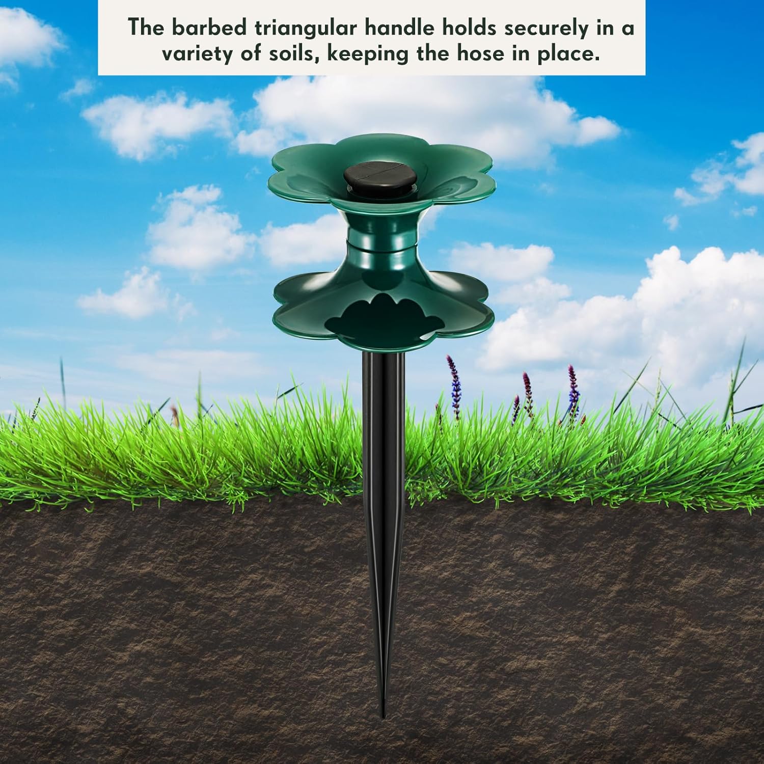 12 Packs 9.84 Inch Garden Hose Guide Spike, Flower Shaped Water Hose Holder Spike Stand with Stake, Heavy Duty Green, Keeps Garden Hose out of Flower Beds, for — image 5