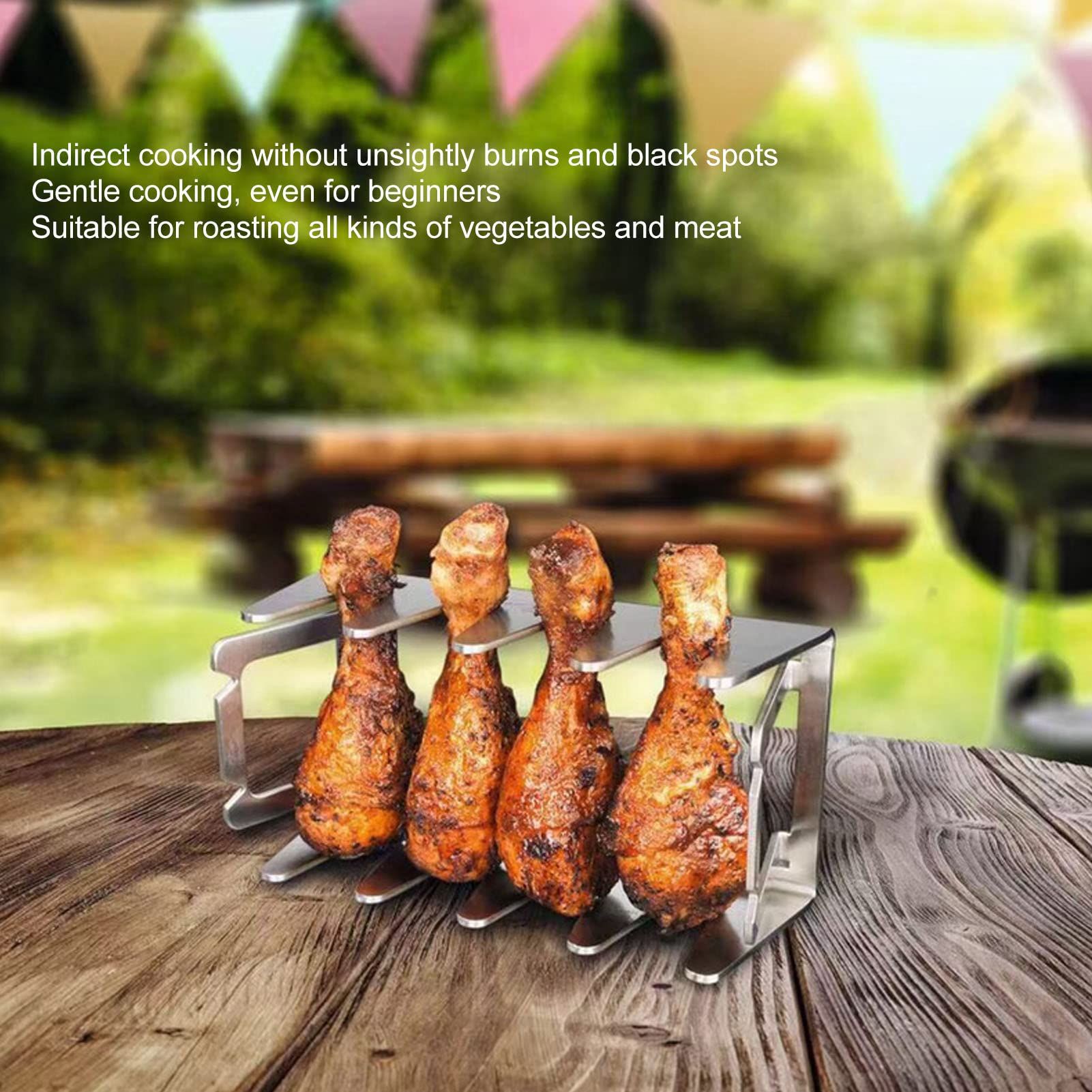 Stainless Steel Roasting Stand, Portable BBQ Multi Grill Rack Gentle Cooking Rustproof Holds 4 Ribs for Grilling Barbecuing Smokin — image 4