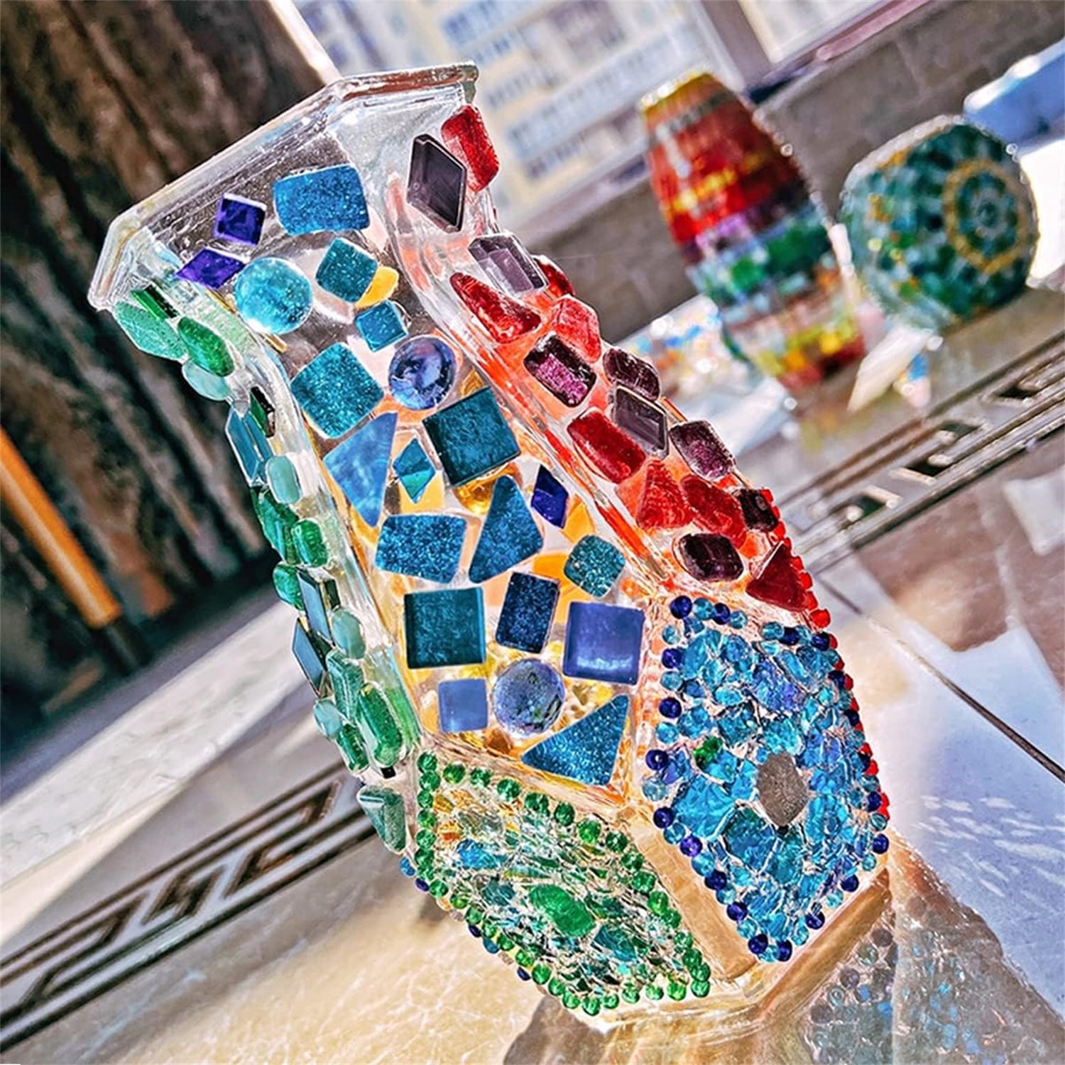 0.55 LB Blue Mixed Irregular Crystal Glass Mosaic Tiles,Blue Mosaic Glass Tiles Pieces Glitter,Tiny Mosaic Tile for Art Crafts,Mosaic Making Projects,Home — image 3
