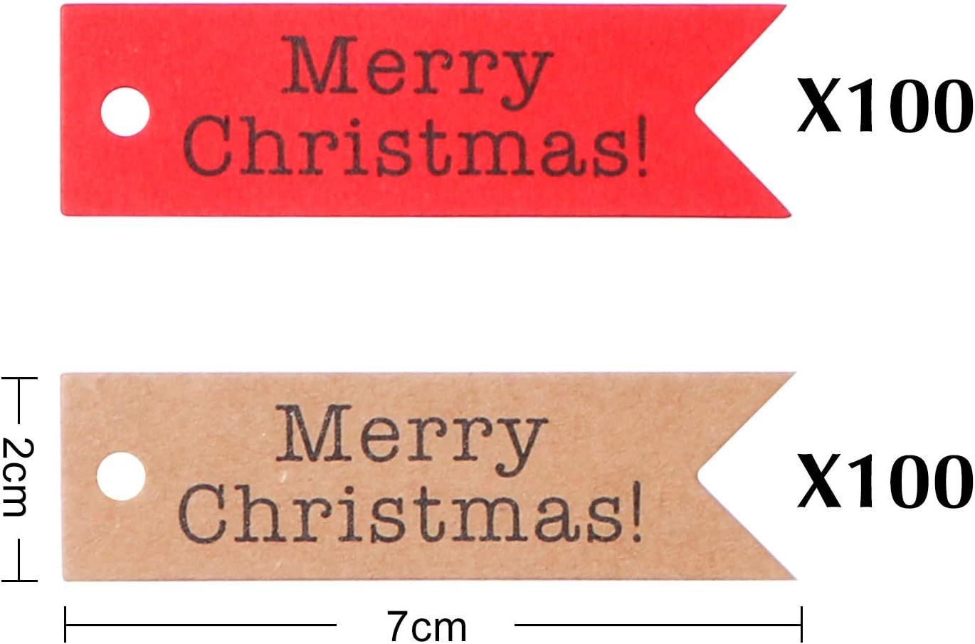 200 PCS Merry Christmas Gift Tags,Mini Kraft Paper Gift Tags,Craft Hanging Decoration Labels with 65.6 Feet Twines String for DIY Art and Home — image 4