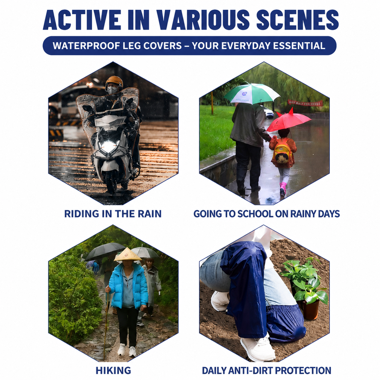 Royal Blue Waterproof Windproof Cycling Shoe Covers & Long Half Rain Pants Set – 2 Pairs Nonslip Reflective Half Toe Shoe Covers and 1 Pair Quick Pull-On — image 2