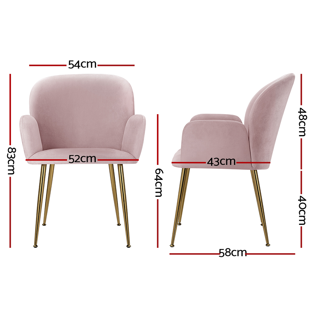 Artiss Dining Chairs Set of 2 Velvet Armchair Pink โ image 2