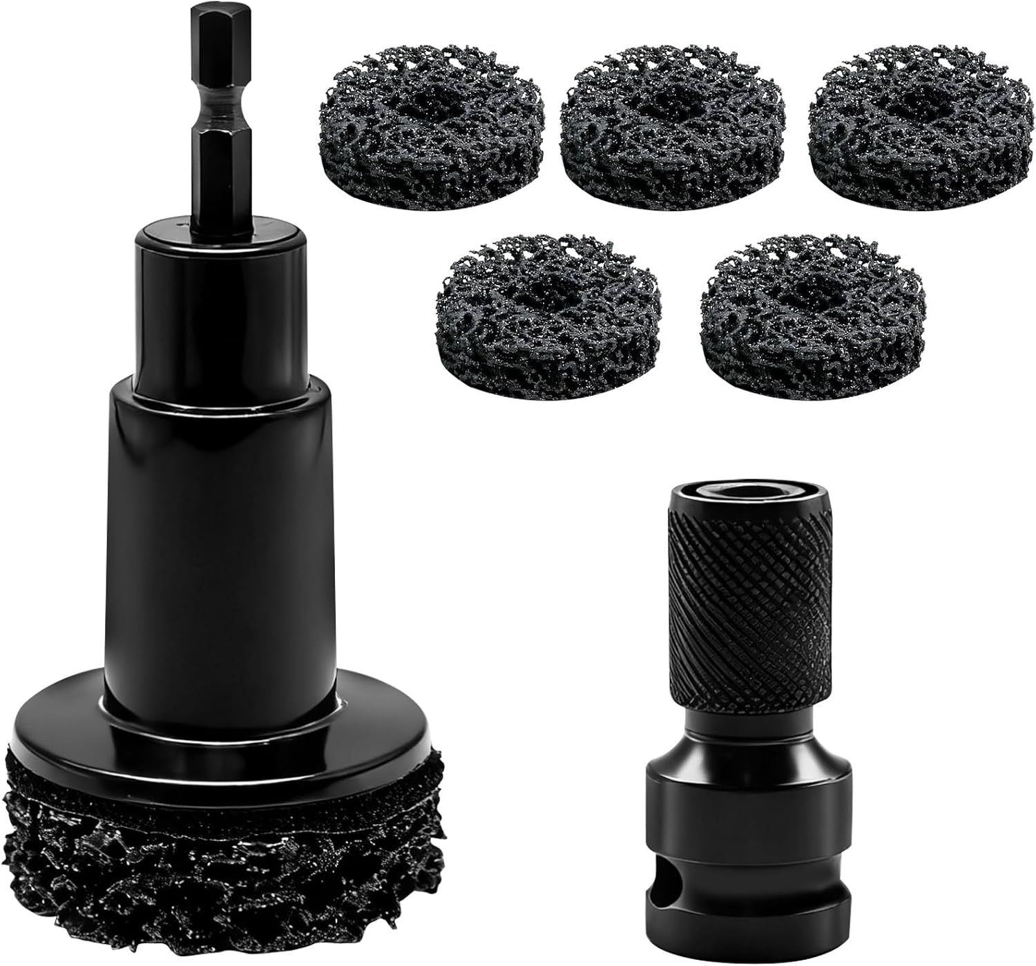 Wheel Hub Cleaning and Repair Kit with 5 Spacers, Drill-Powered Rust Removal Tool for Lug Studs, Rotors and 1/2 inch Impact Wrenches