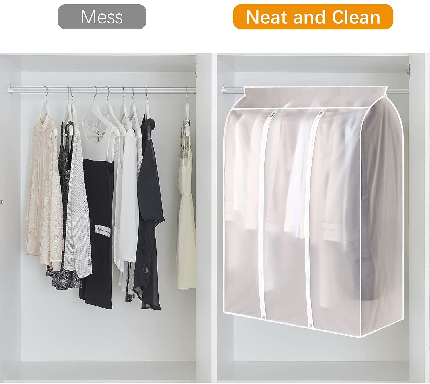 Large Translucent Frosted Garment Rack Cover Bags Clothing Storage Bag with Zipper for Hanging Shirts,Seal Closets to Protect — image 3