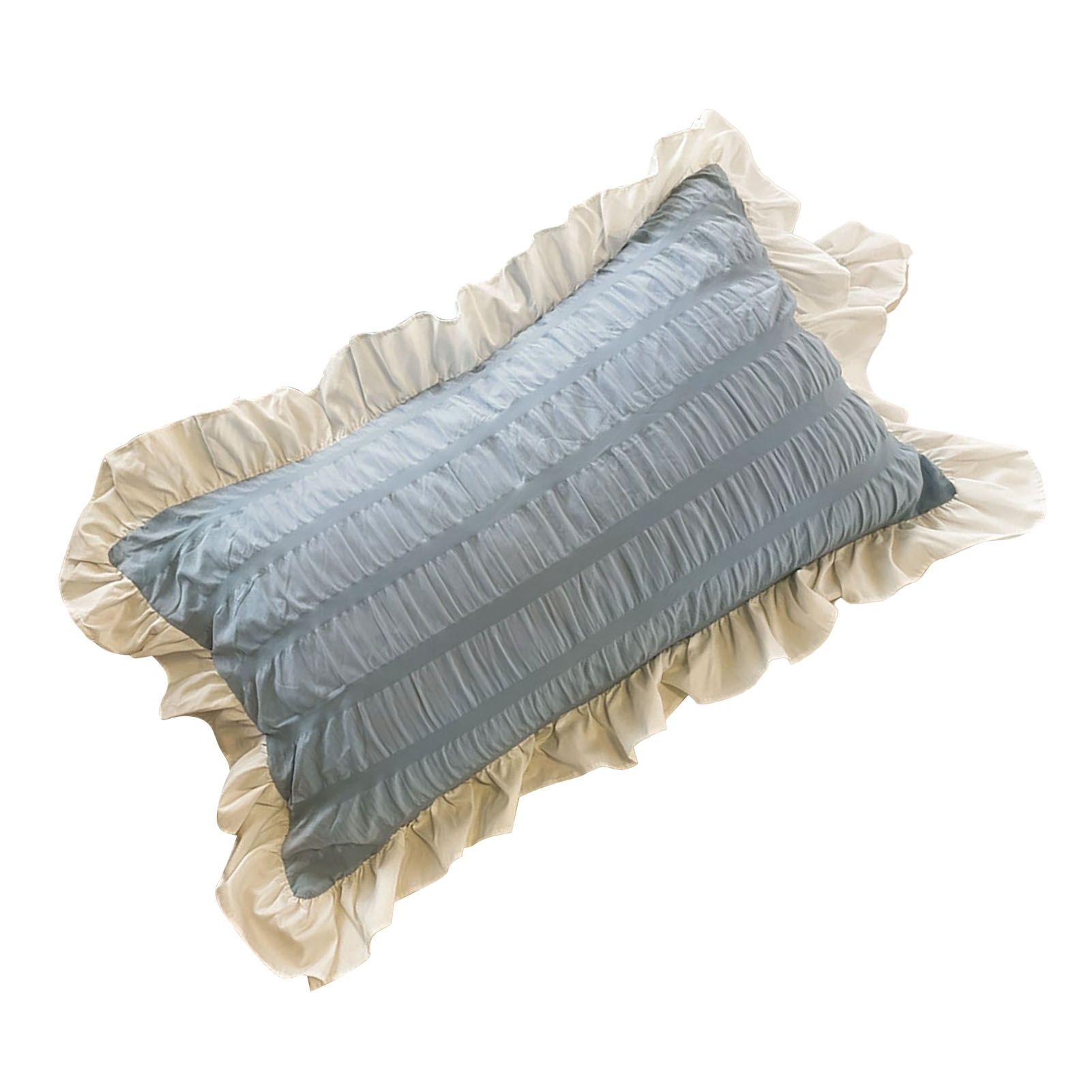 Ruffles Pillow Covers for Student Pure Color Breathable Lovely Pillow Cases for Dormitory Bedroom Blue 48x74cm/18.9x29.1in — image 2