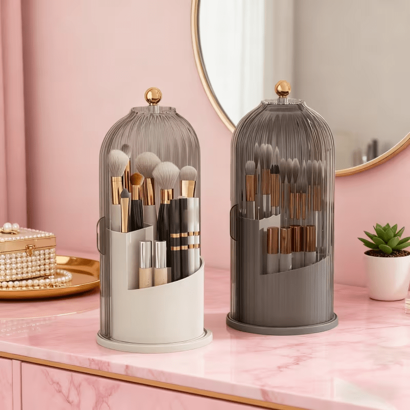 Transparent Rotating Makeup Brush Holder: 360° Rotation for Easy Access, Dust-Proof with Compartments, Neat and Portable(Transparent green) — image 5