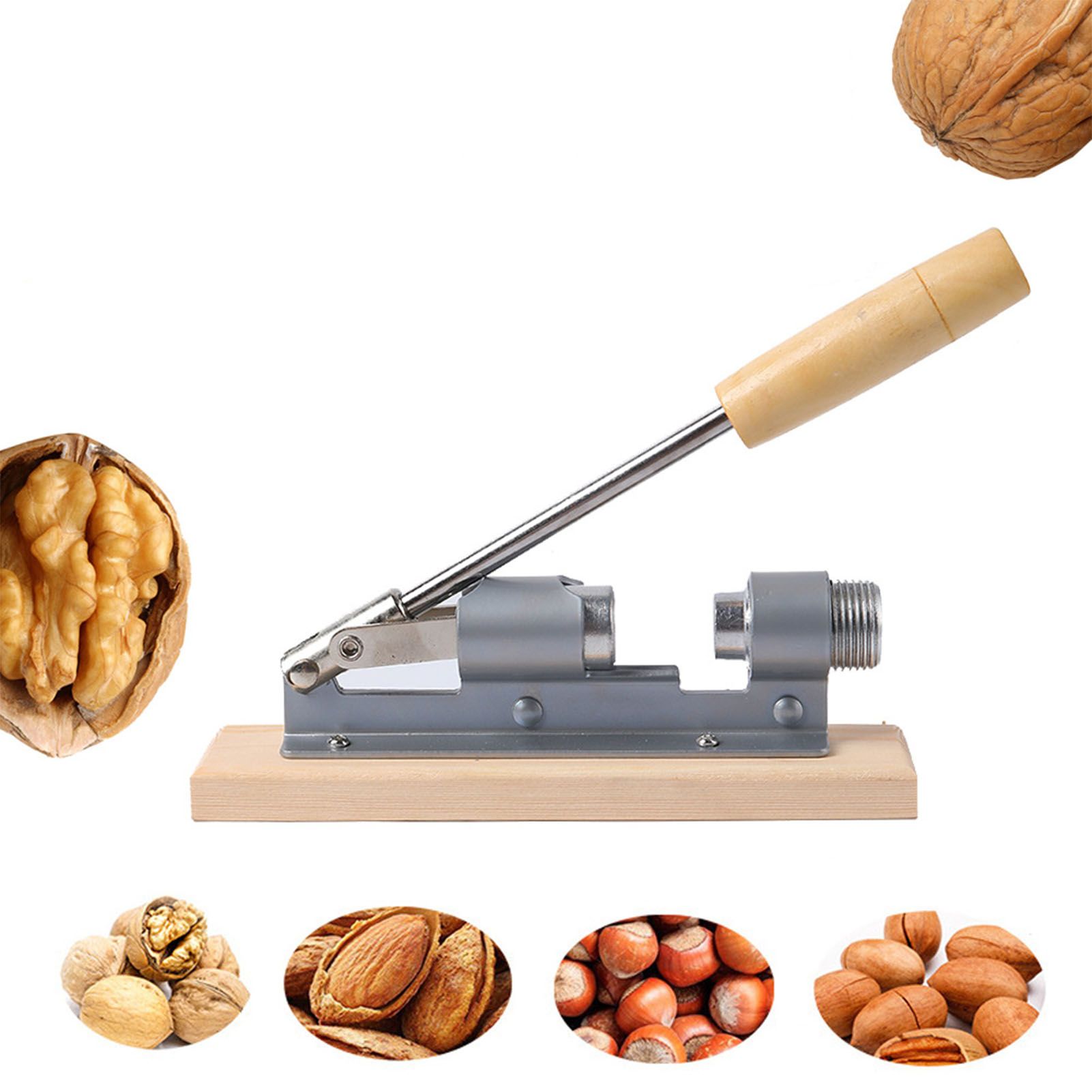 Pecan Nut Cracker Mechanical Regulable Design Wood Stainless Steel Walnut Plier Opener Tool โ image 2